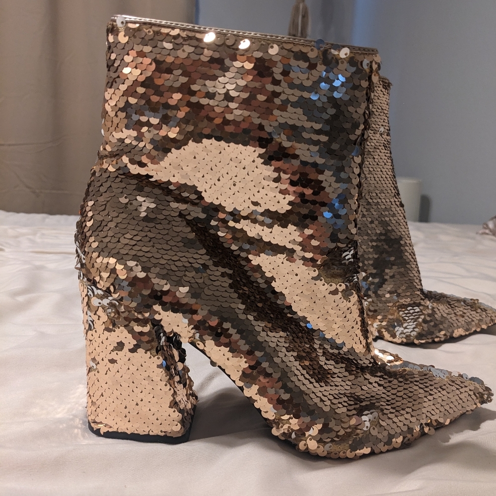 Gold sequin boots